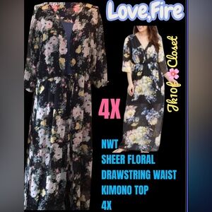 LOWEST🌺 NWT love,Fire 4X ROMANTIC FLORAL MAXI KIMONO TOP